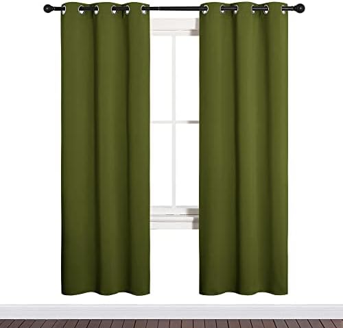 NICETOWN Bedroom Curtain Panels, 1 Pair, 34 by 72-inch, Olive Green - Image 2