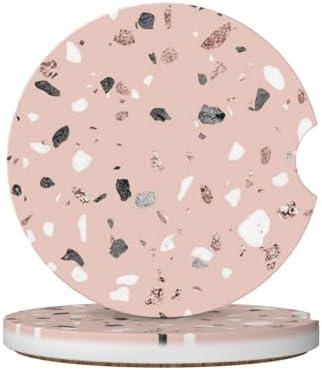 Pink Terrazzo Car Coasters for Cup Holder Absorbent Ceramic Cup Coaster 2 Pack by Unknown
