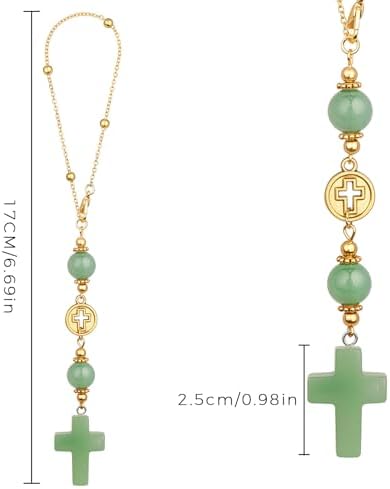 Green Aventurine Cross Car Hanging Ornament - Image 3