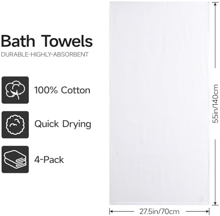 REDKISS 100% Cotton Waffle Weave Bath Towels 4 Pack - Image 3