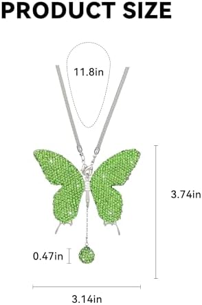 Rhinestone Butterfly Rearview Mirror Ornament, Light Green - Image 2