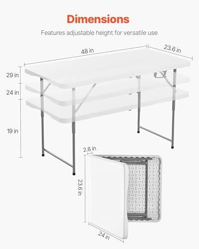 VEVOR Folding Table, Heavy Duty Portable Fold-in-Half Utility Table, Indoor - Image 3