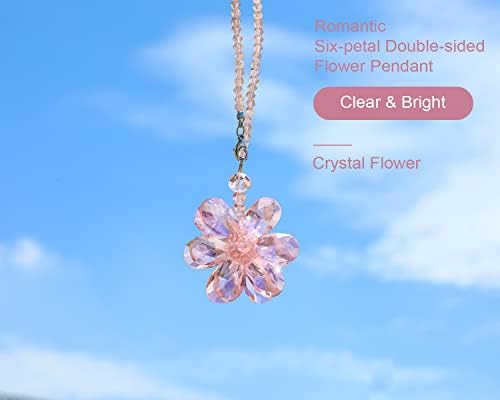 Pink Crystal Flower Car Charm Rear View Mirror Pendant Decor - Image 2