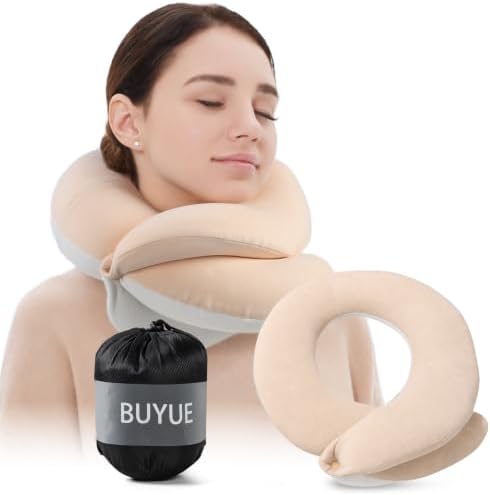 BUYUE Travel Neck Pillows for Airplanes, Memory Foam 360° Head Support Sleep by BUYUE