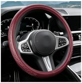 AUCELI 14.5-15 Inch Steering Wheel Cover Non-Slip Leather, Wine Red by AUCELI