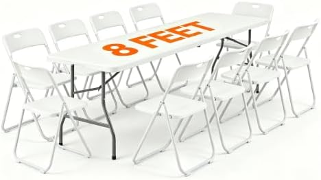 8 FT Plastic White Folding Table Chairs Set by WelcometoEDWINENE