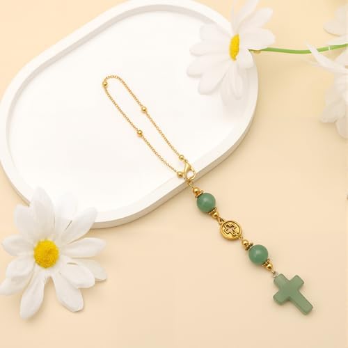 Green Aventurine Cross Car Hanging Ornament - Image 6