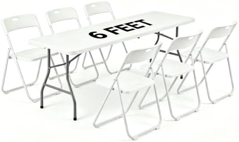 6 FT Foldable Table Set with 6 White Plastic Folding Chairs by WelcometoEDWINENE