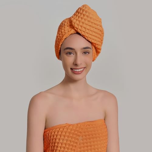 Luxury Organic Japanese Cotton Hair Drying Waffle Towel Wrap - Image 5