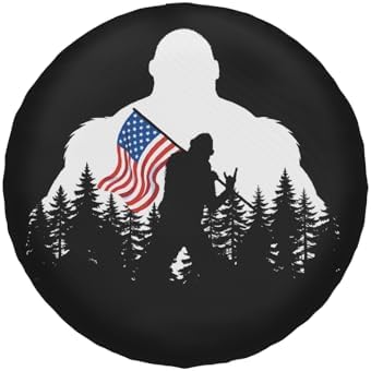 American Flag Spare Tire Cover Bigfoot Hiking Wheel Covers 17 Inch - Image 2