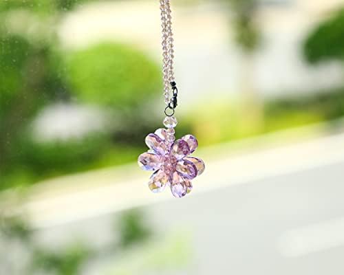 Pink Crystal Flower Car Charm Rear View Mirror Pendant Decor - Image 5