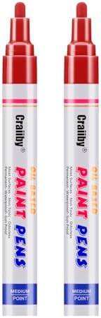 Red Paint Markers, 2 Pack Oil-Based Waterproof Quick Dry Permanent Paint Pen Set by Craiiby