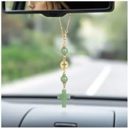 Green Aventurine Cross Car Hanging Ornament by RisyfjewJewelry