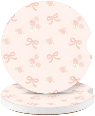 Cute Bowknot Car Coasters, Absorbent 2 Pack by Watbro