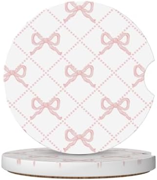 Pink Bow Car Coasters for Cup Holder Absorbent Ceramic Cup Coaster 2 Pack Anti by Unknown