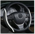 Steering Wheel Cover Black and White Leather Universal 14.5-15 inch by Muamos