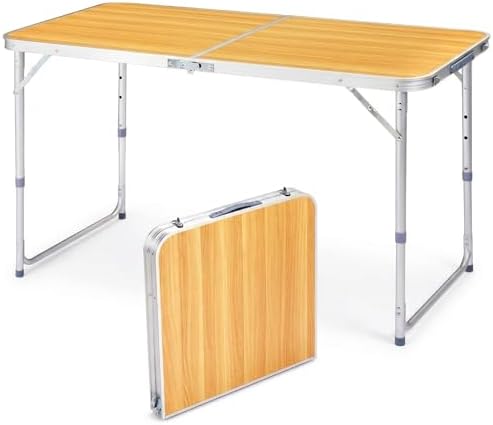 4Ft Portable Folding Table, 3 Adjustable Heights Lightweight Aluminum Picnic by Unknown