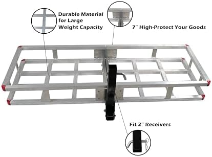 60 x 20 x7 Aluminum Cargo Carrier Hitch Mount | 500lb Heavy Duty Folding - Image 3