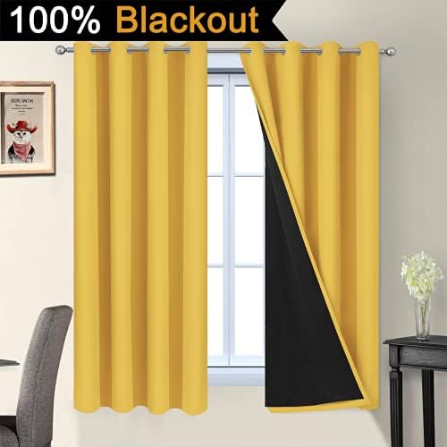 Yakamok Mustard Yellow Blackout Curtains Panels 63 Inches Long - Image 2