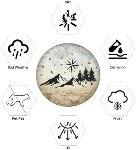 Nature Mountain Land Spare Tire Cover Compass Wheel Covers 14 Inch - Image 5