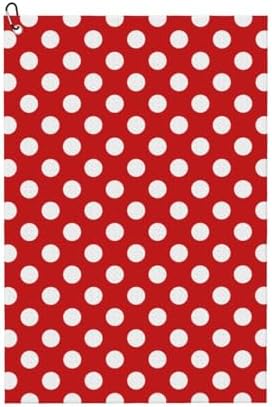 White Polka Dot Bright Red Print Golf Towel 16 x 24 inches, Microfiber Golf by Unknown