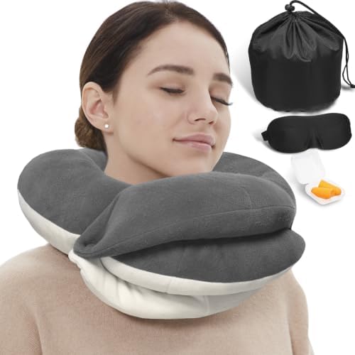 BUYUE Travel Neck Pillows for Airplanes, Memory Foam 360° Head Support Sleep by BUYUE