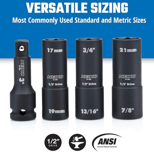 NEIKO 02281B 1/2" Drive Impact Flip Socket Set, Thin Wall Socket, 4 Piece Lug - Image 2