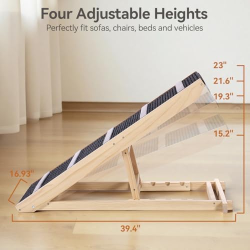 Dog Ramp for Couch, 39.4" Extra Wide Wooden Pet Ramp, 4 Adjustable Heights - Image 2