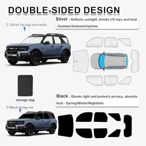 KMF 8pcs Thicken Sun Shades for Ford Bronco Sport 2021-2025 2026 Accessories - Image 5