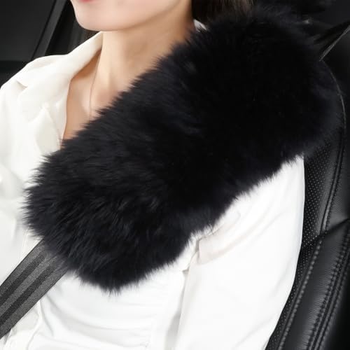 2 Pack Sheepskin Car Seat Belt Cover Pads | Long Wool Seatbelt Cushions by OGLAND