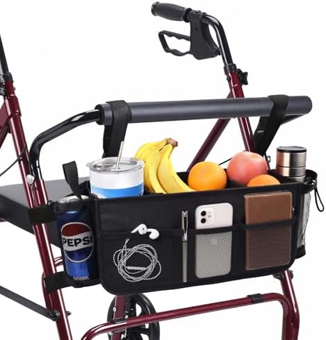 Upgraded Rollator Basket Foldable Rollator Walker Storage Bag by Heymaillc