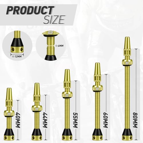 BWSHLF Tubeless Presta Valve Stem 40/44/55/60/65/80/100 mm, Super Light Alloy - Image 3