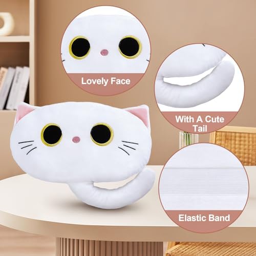 White Cat Car Headrest Pillow Cartoon Car Seat Pillow Cat Neck Support Plush - Image 2