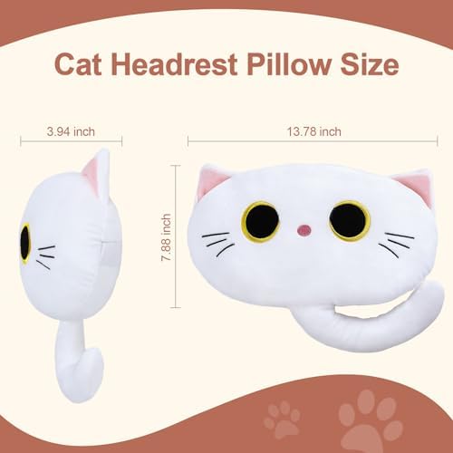 White Cat Car Headrest Pillow Cartoon Car Seat Pillow Cat Neck Support Plush - Image 3