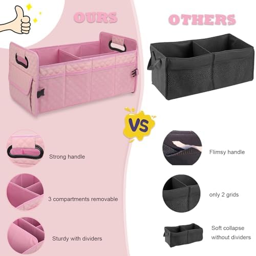 JiatuA Car Trunk Organizer for SUV, Collapsible Car Storage Organizer Pink - Image 5