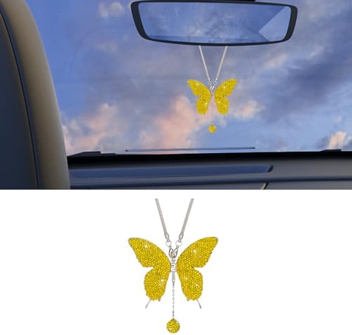 Rhinestone Butterfly Rearview Mirror Ornament by Unknown
