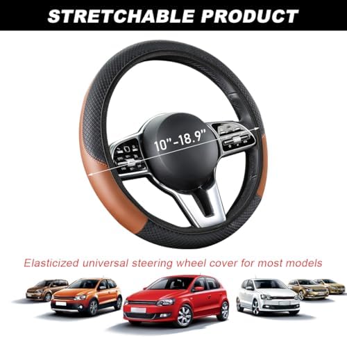 DXNQ Car Steering Wheel Cover, 15 Inch Carbon Fiber Leather Stitching Color - Image 2