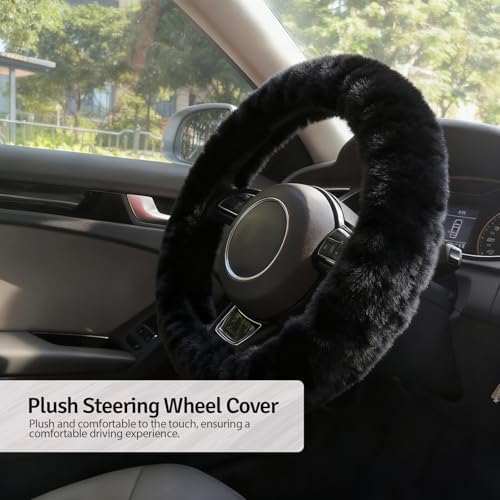 Fluffy Steering Wheel Cover 3PCS Set – Plush Fuzzy Fur Steering Wheel Cover - Image 2