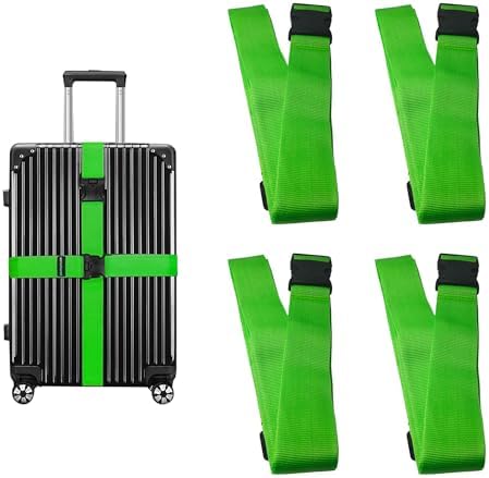 4 Pack Green Luggage Straps, Adjustable Travel Belt by Unknown