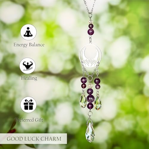 Car Rear View Mirror Accessories, Cute Lotus Hanging Ornament, Unique Amethyst - Image 2