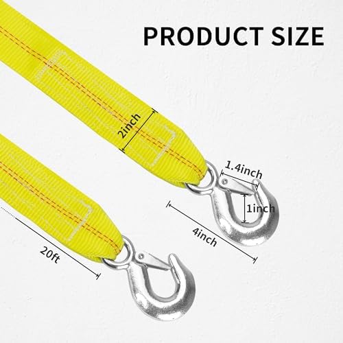 Tow Strap with Hooks 2 Inch x 20 Foot, 000 lbs Capacity Tow Rope - Image 3