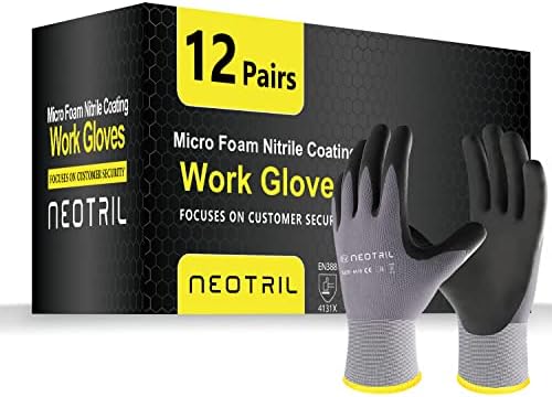 NEOTRIL Safety Work Gloves MicroFoam Nitrile Coated-3/6/12/36 Pairs, Breathable by NEOTRIL