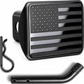 2.5" Black USA Flag Stainless Steel Hitch Cover by AutoAccessores