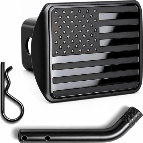 2.5" Black USA Flag Stainless Steel Hitch Cover by AutoAccessores