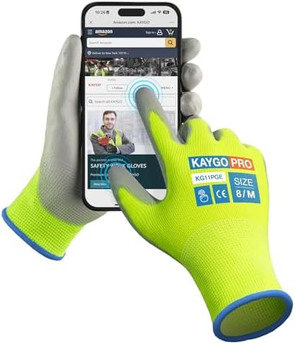 KAYGO Safety Work Gloves, PU Coated, 2-Finger Touchscreen by KAYGO