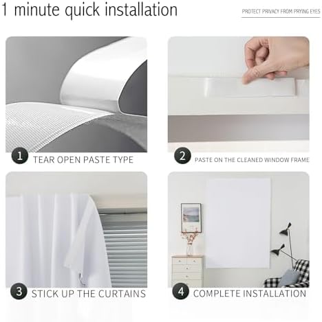 Thermal Blackout Curtains with Self-Adhesive Tape, No Rod No Drill Easy Install - Image 3