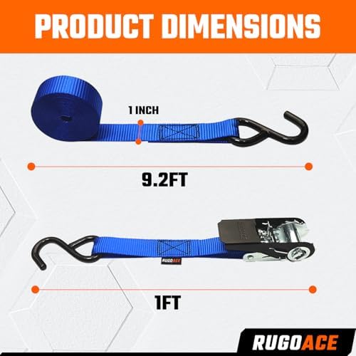 Ratchet Tie Down Straps 1in x 10ft 900 lbs Break Strength 8PK Blue RUGOACE - Image 6