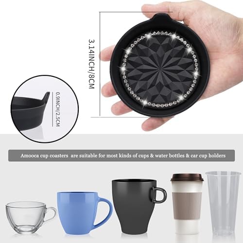 Amooca 2-Pack Car Cup Holder Coaster Bling Crystal Rhinestone Car Interior - Image 5
