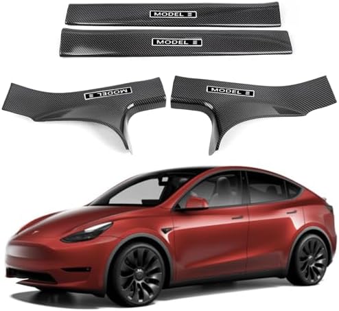 Door Sill Protector for Tesla Model 3, 4 Pieces Door Entry Protectors Strips by FLAMPETUS