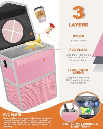 Pritent Car Trash Can with Lid Leakproof Car Garbage Bag Vehicle Trash Bin - Image 3